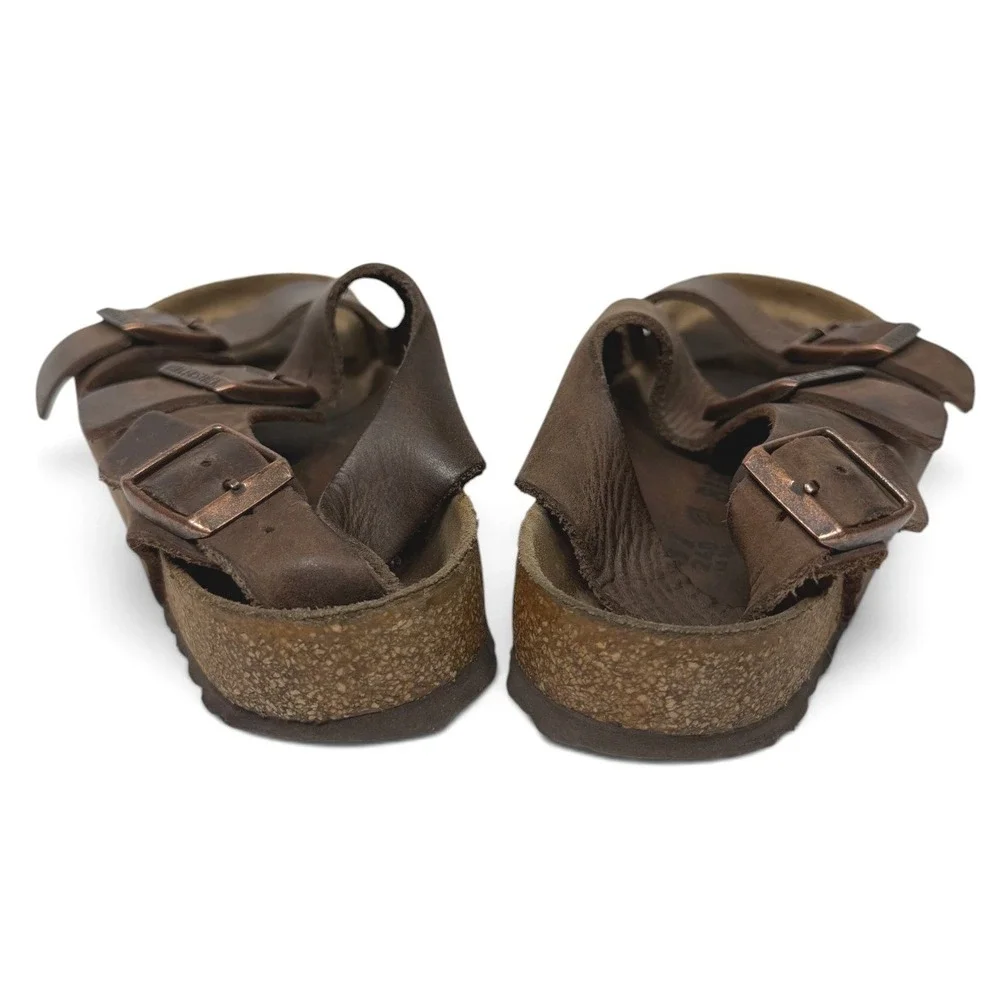 Birkenstock Sandals Women 37 Brown Milano Oiled Leather Backstrap Comfort Buckle - Picture 8 of 11